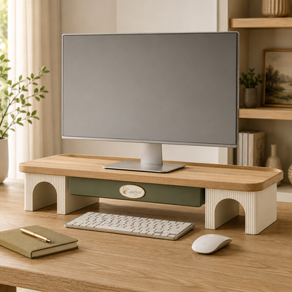 Gavelyn QuietRise Desktop Monitor Stand with Storage Drawer & Keyboard Space