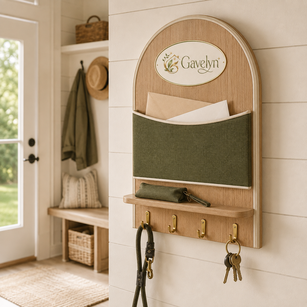 Gavelyn HavenArc Wall-Mounted Mail Organizer with Shelf & 4 Key Hooks