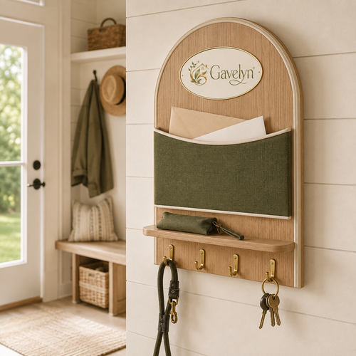 Gavelyn HavenArc Wall-Mounted Mail Organizer with Shelf & 4 Key Hooks