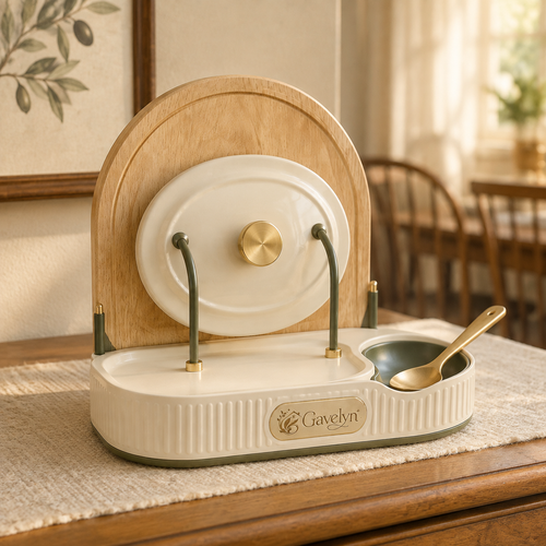 Gavelyn RestArc Countertop Pot Lid & Utensil Rest with Ceramic Catch Tray