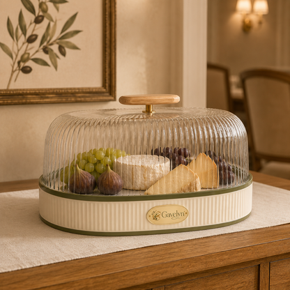 Gavelyn SavorCove Oval Glass Serving Cloche with Fluted Ceramic Base
