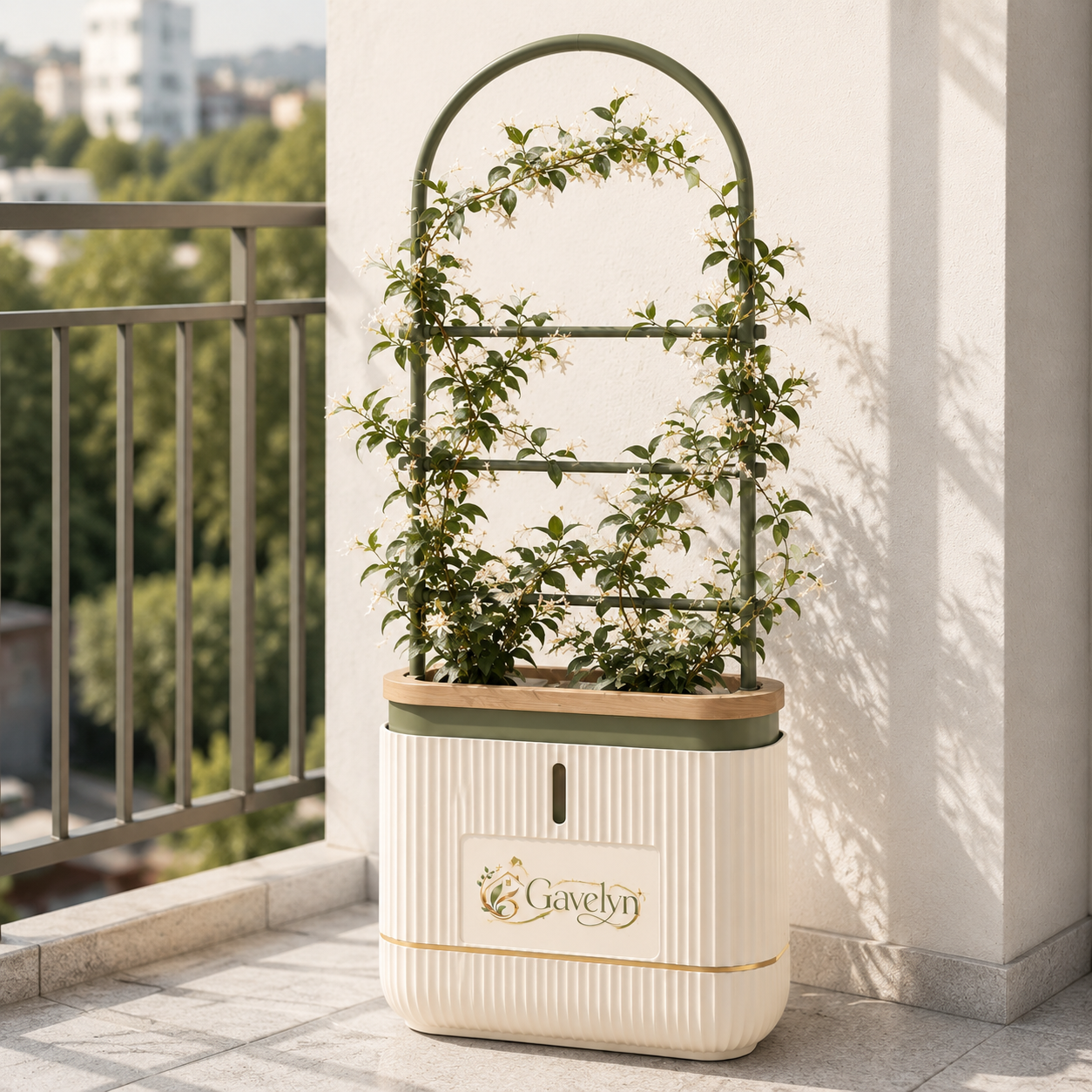 Gavelyn RootHalo Self-Watering Patio Planter with Integrated Climbing Trellis