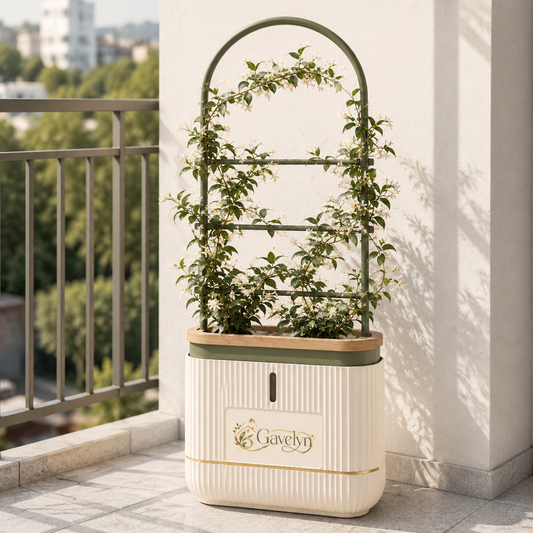 Gavelyn RootHalo Self-Watering Patio Planter with Integrated Climbing Trellis