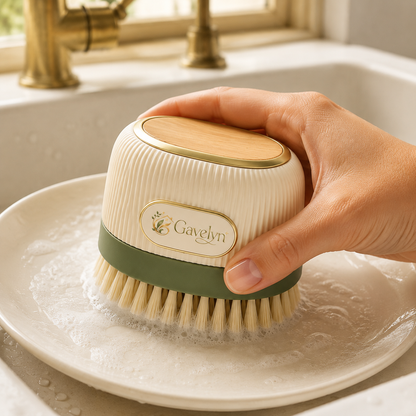 Gavelyn PressCove Refillable Soap-Dispensing Palm Dish Brush