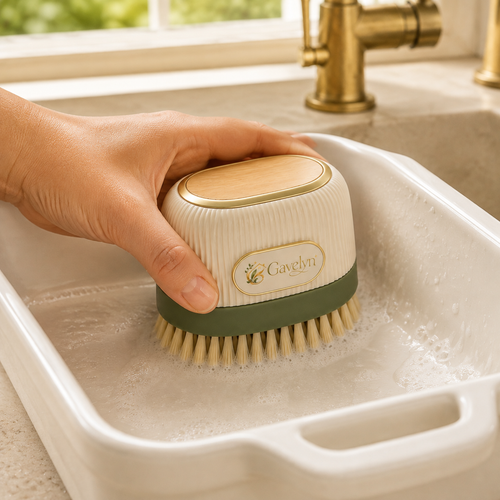 Gavelyn PressCove Refillable Soap-Dispensing Palm Dish Brush