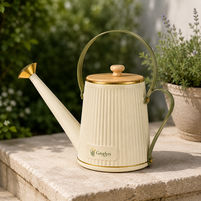 Gavelyn RainArc Long-Spout Watering Can with Rose Head & Wood-Finish Lid