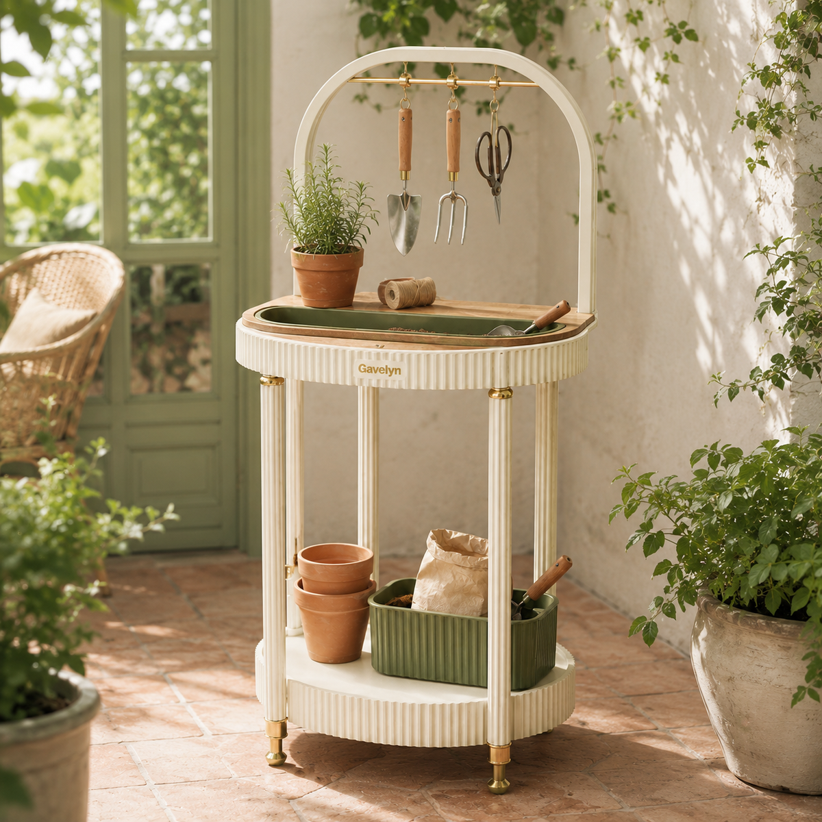 Gavelyn ArcSeed Garden Potting Station with Removable Soil Tray & Tool Rack