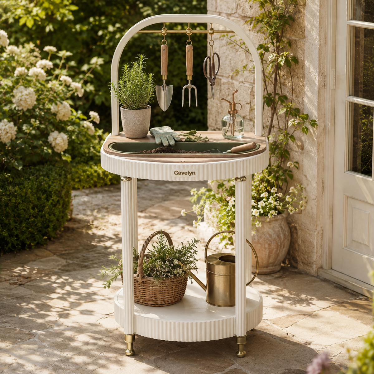 Gavelyn ArcSeed Garden Potting Station with Removable Soil Tray & Tool Rack
